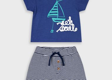 Σετ μπλούζα και βερμούδα για βρεφικό αγόρι (3 - 24 μηνών) | ΜΠΛΕ - Energiers - 